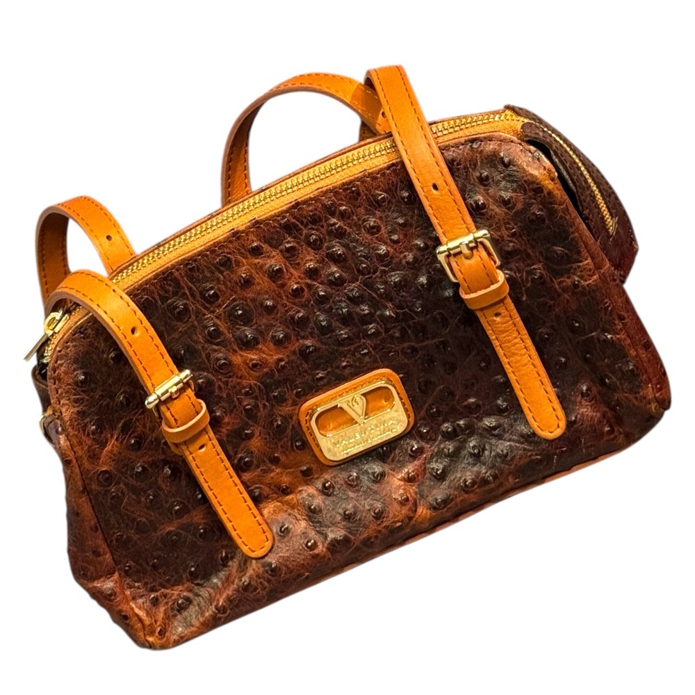 Valentina Stunning Elegant Brown Ostrich Leather Handbag